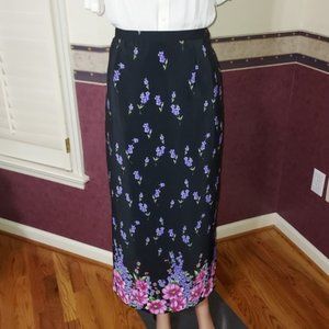 NEW NOTATIONS BLACK W/PURPLE FLOWERS BOTTOM HAS MULTI COLORS MAXI SKIRT SIZE S